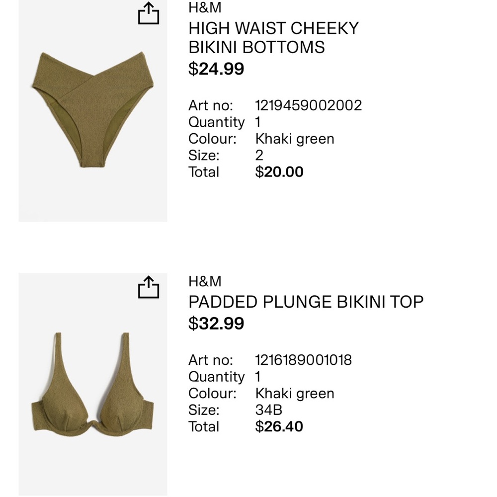H&M Khaki Green Bikini Set